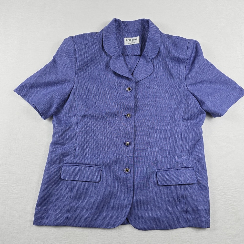 Alfred Dunner Blazer Purple Short Sleeve Womens Size 12 Pockets Made in USA